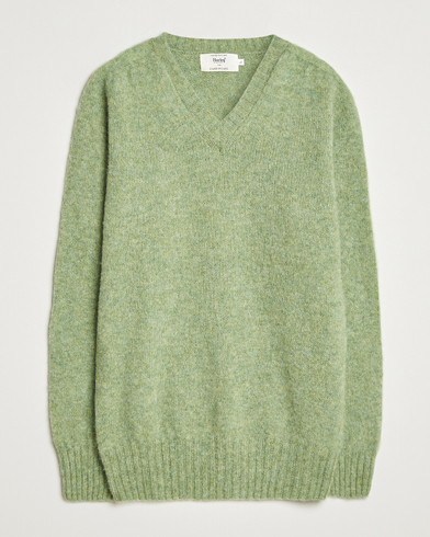 Harley Of Scotland Brushed Supersoft Lambswool V-Neck Light Green – Vihreä