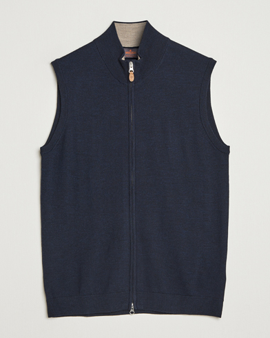 Morris Merino Zip Vest Navy – Sininen