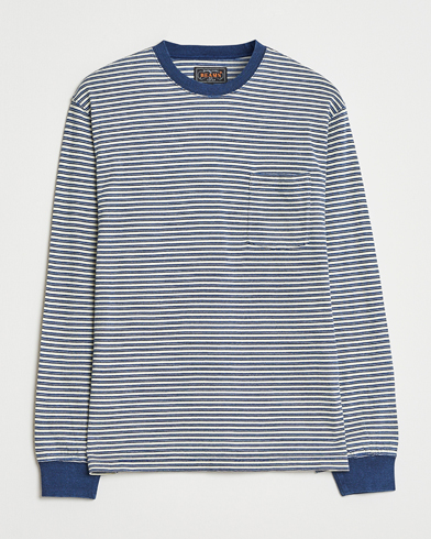BEAMS PLUS Indigo Stripe Long Sleeve T-Shirt White/Navy – Sininen