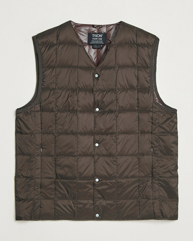 TAION V-Neck Lightweight Down Vest Dark Choco – Ruskea