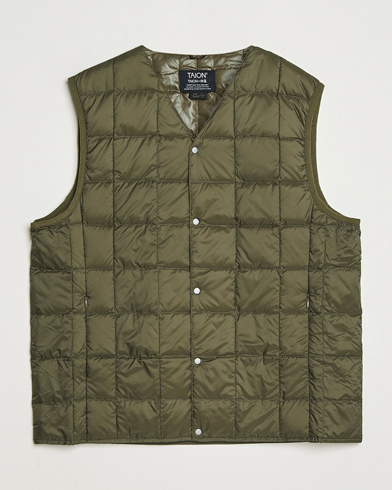 TAION V-Neck Lightweight Down Vest Dark Olive – Vihreä