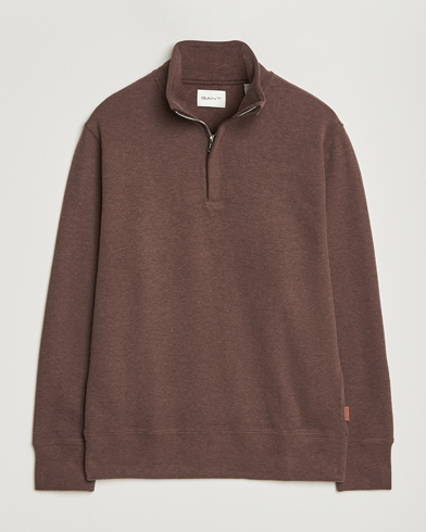 Gant Light Sacker Rib Half Zip Dark Brown Melange – Ruskea