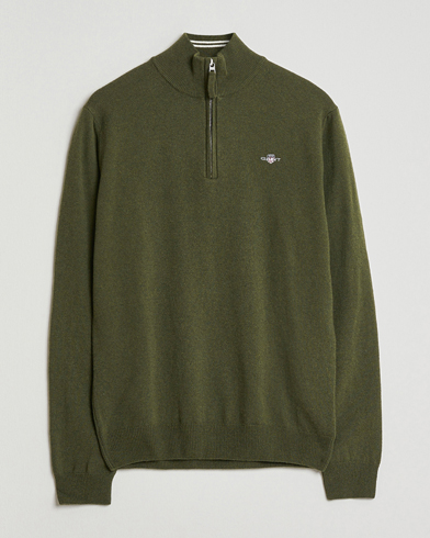 GANT Superfine Lambswool Half Zip Khaki Green Melange – Vihreä
