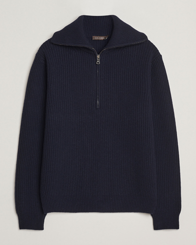 Oscar Jacobson Mauritz Chunky Wool Half-Zip Navy – Sininen