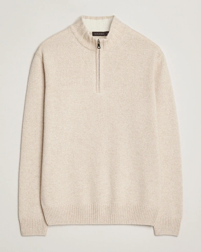 Oscar Jacobson Paul Wool/Cashmere Half-Zip Creme – Beige