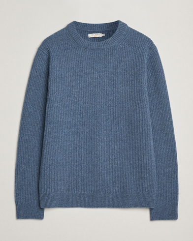 Nudie Jeans August Wool Rib Knitted Sweater Blue Melange – Sininen