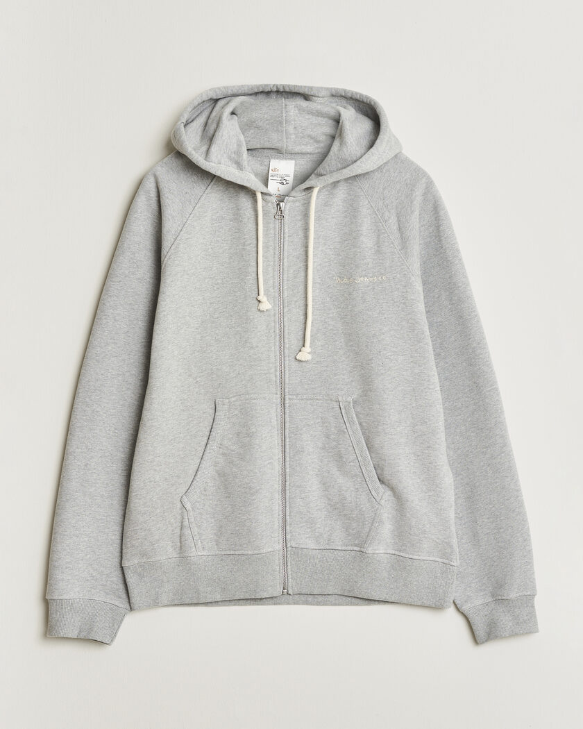 Nudie Jeans Gunde Logo Full Zip Hoodie Grey Melange – Harmaa