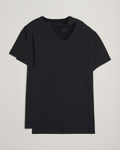 Falke 2-Pack Cotton V-Neck T-Shirt Black – Musta