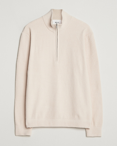 NN07 Danny Rib Knitted Half Zip Ivory – Valkoinen