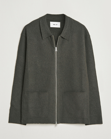 NN07 Jonas Boiled Wool Full Zip Dark Army – Harmaa