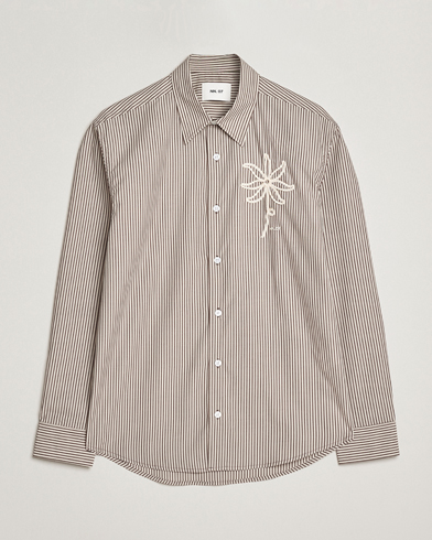 NN07 Quinsy Striped Embroidered Shirt Brown – Ruskea