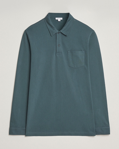Sunspel Long Sleeve Riviera Polo Shirt Dark Petrol – Vihreä