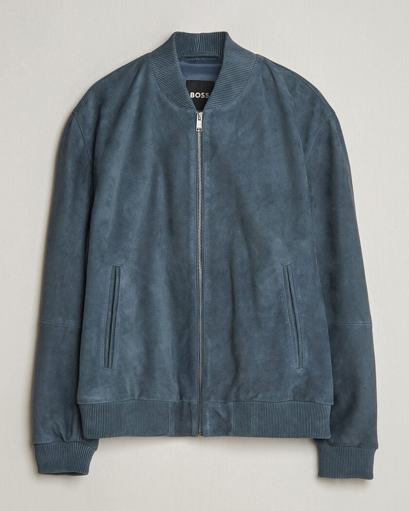 BOSS BLACK Muller Suede Jacket Open Blue – Sininen