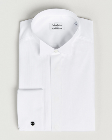 Stenströms Slimline Stand Up Collar Plissè Shirt White – Valkoinen