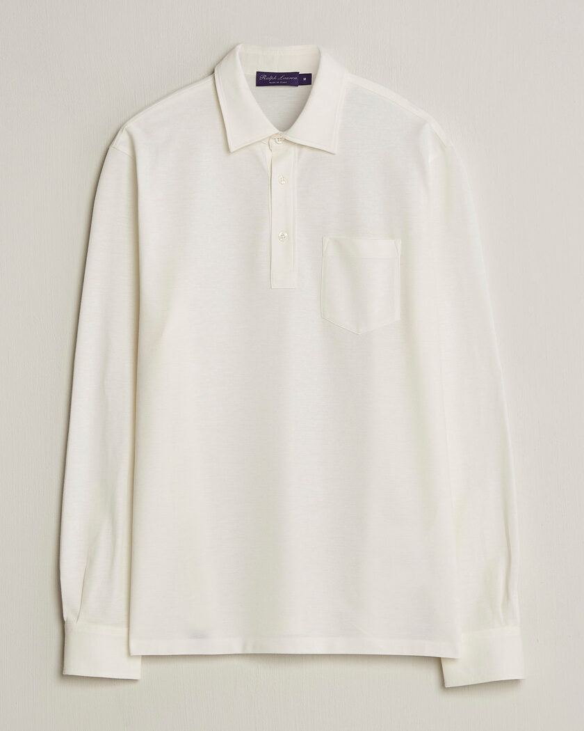 Ralph Lauren Purple Label Cotton/Cashmere Long Sleeve Polo Off White – Valkoinen