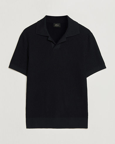 Brioni Knitted Rib Wool Polo Navy – Sininen