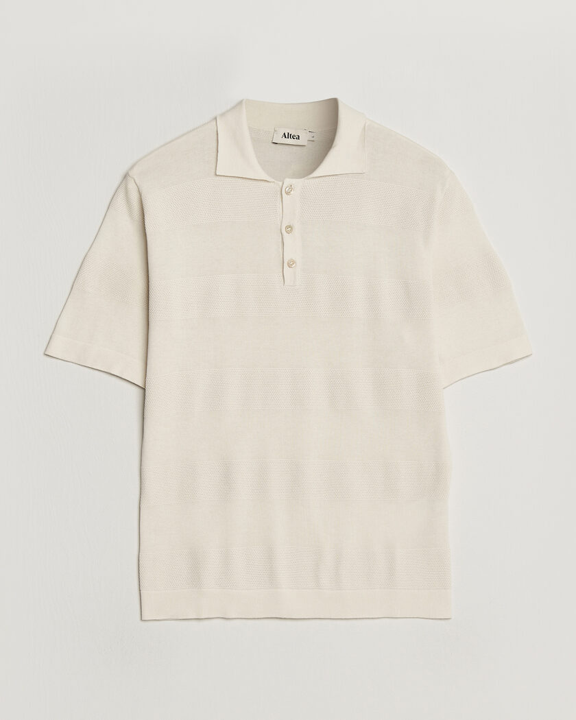 Altea Block Stripe Knitted Polo Off White – Valkoinen