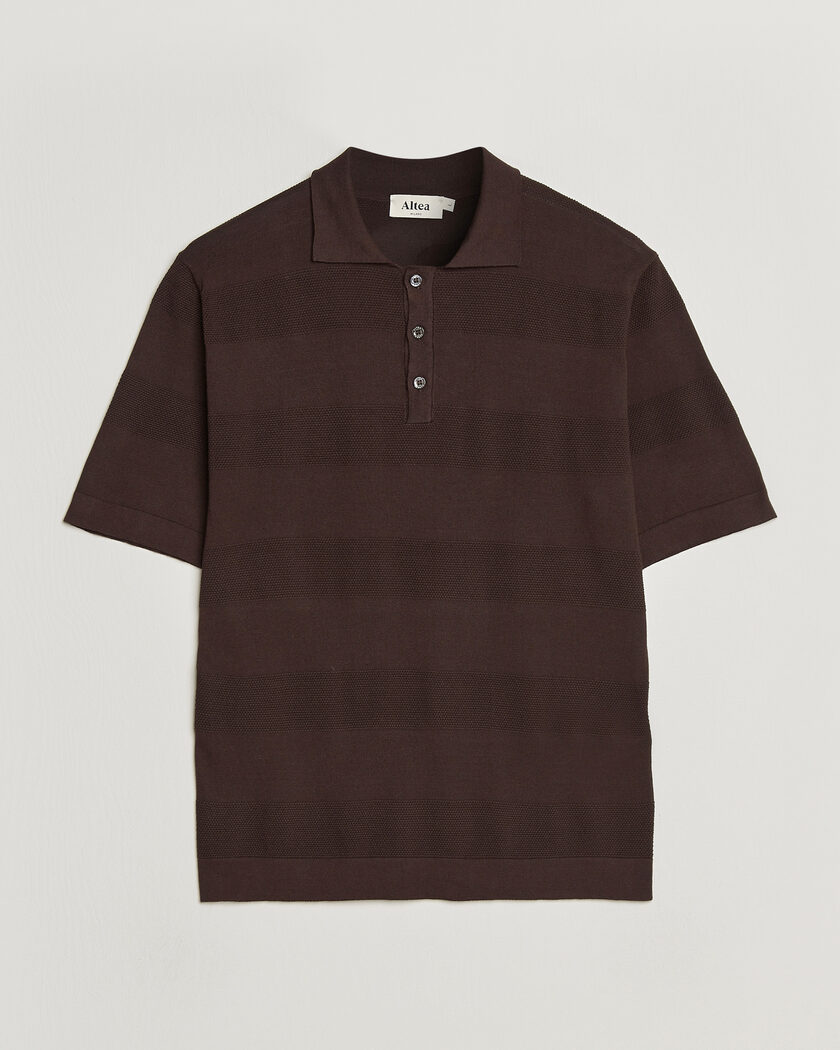Altea Block Stripe Knitted Polo Dark Brown – Ruskea