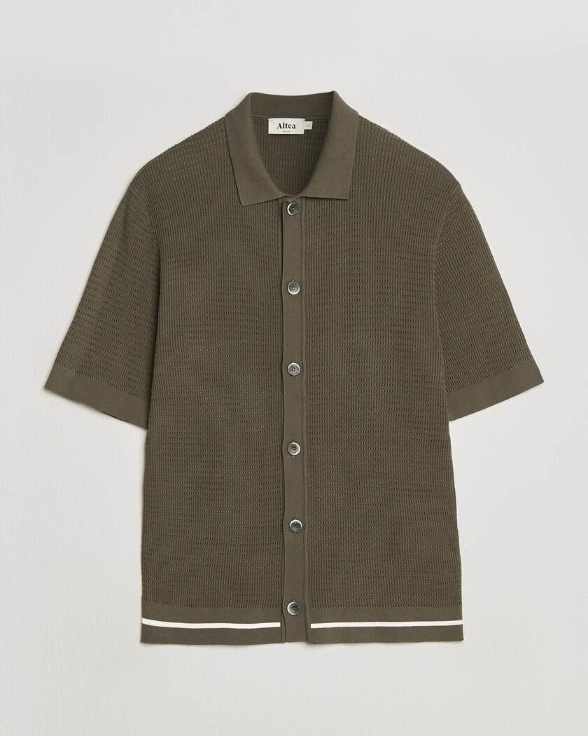 Altea Bamboo Stitch Knitted Camp Shirt Dark Green – Vihreä