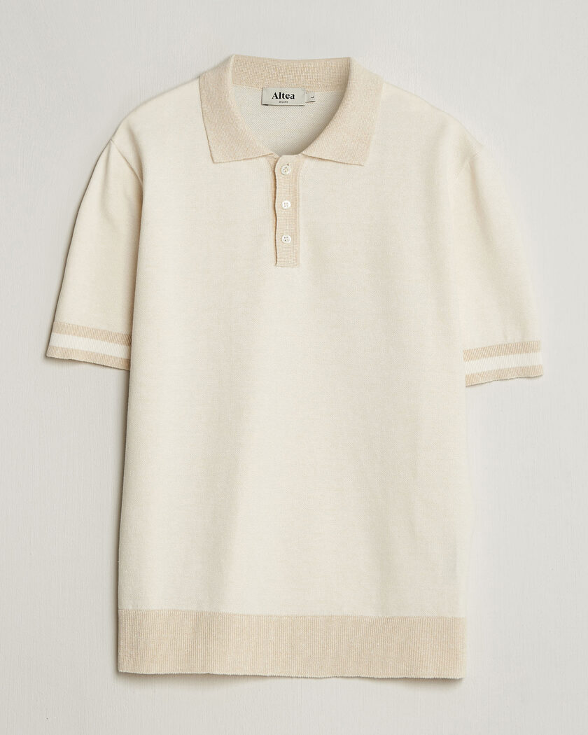 Altea Cotton/Linen Piquet Polo Off White – Valkoinen