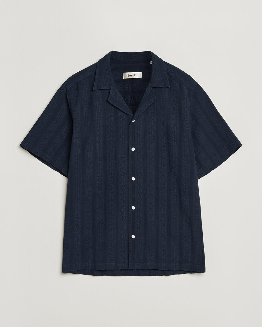Forét Peer Jacquard Stripe Regular Fit SS Shirt Navy – Sininen