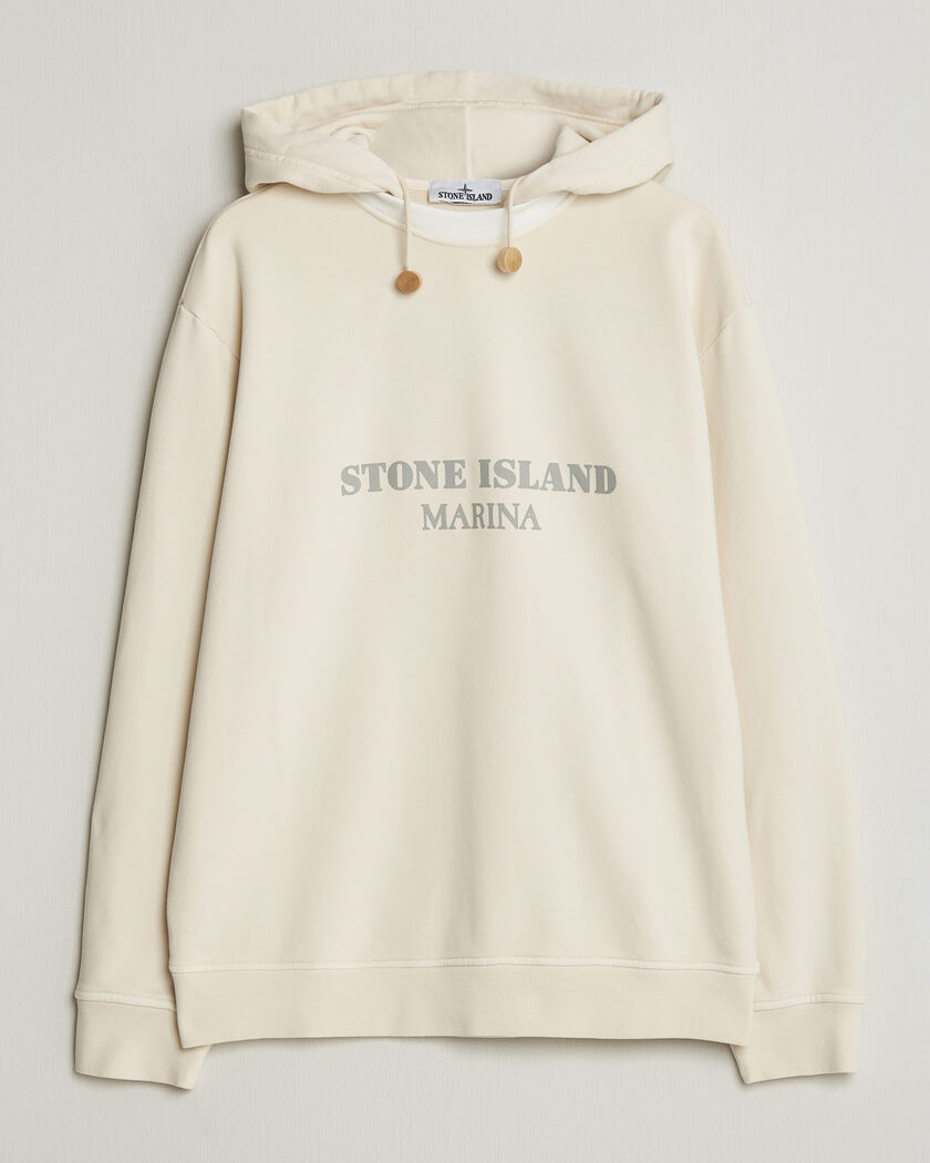 Stone Island Marina Cotton Fleece Hood Ivory – Valkoinen