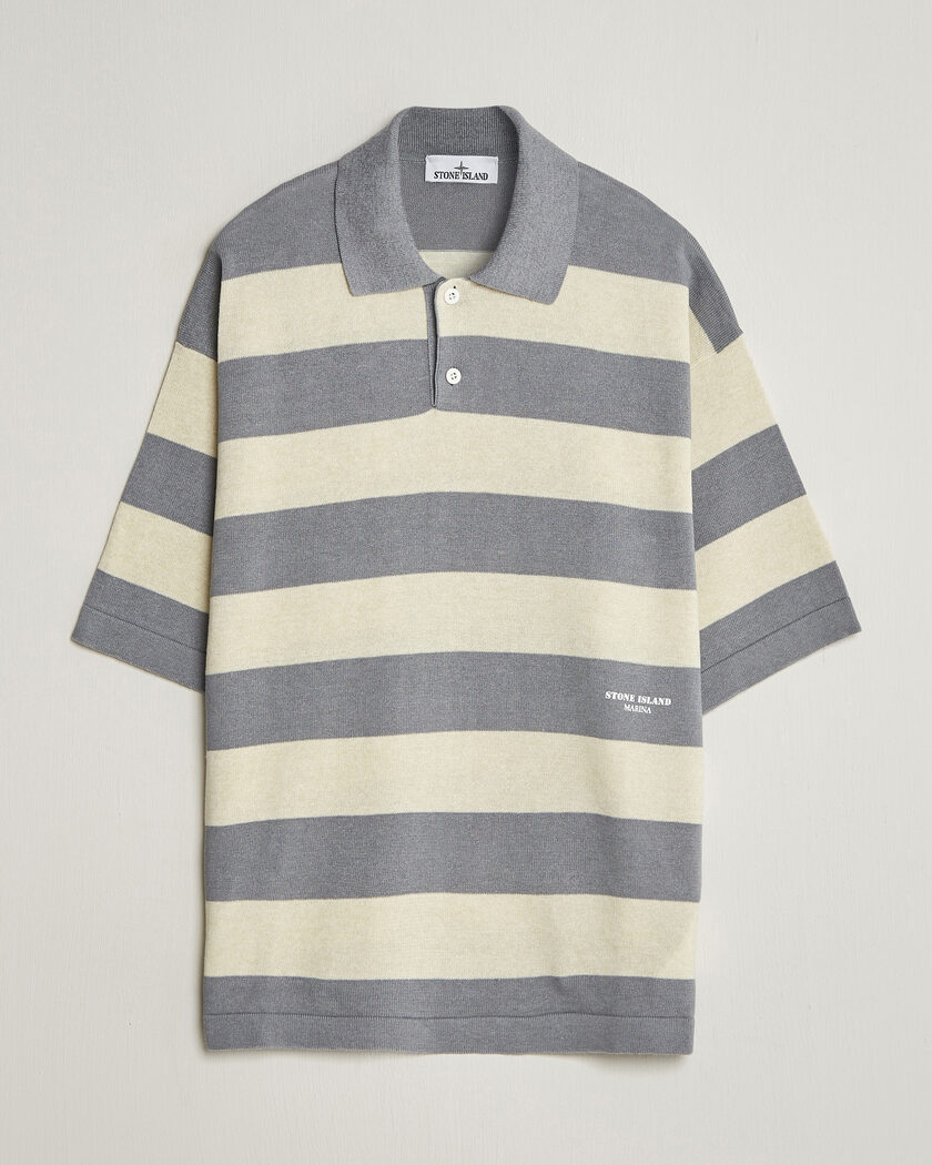 Stone Island Marina Knitted Cotton/Linen Polo Ivory Melange – Harmaa
