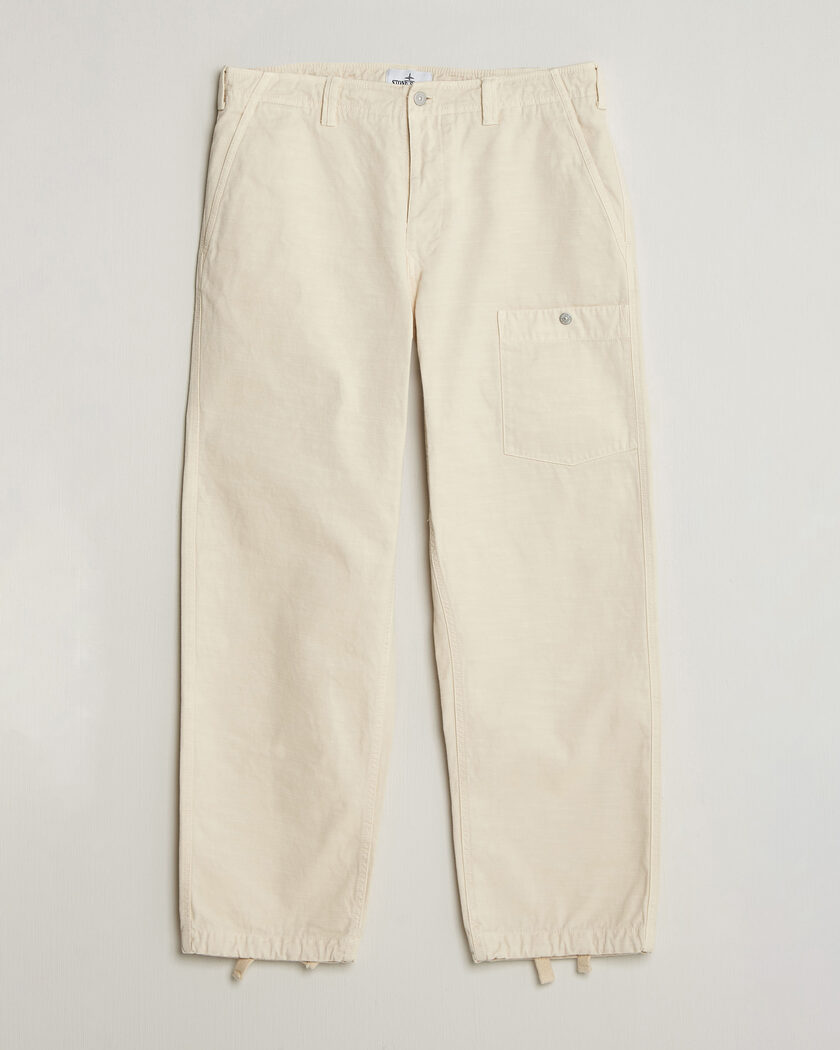 Stone Island Marina Cotton Twill Trousers Ivory – Valkoinen