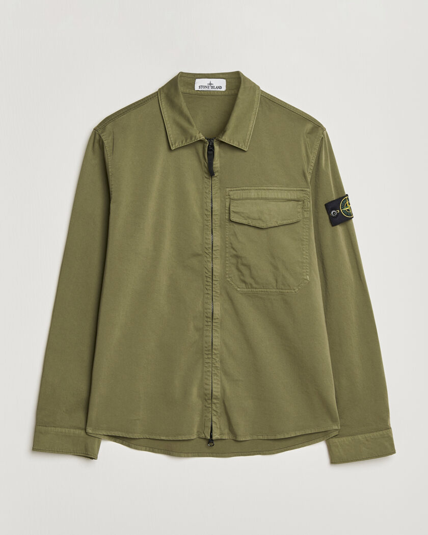 Stone Island Cotton Stretch Zip Overshirt Military Green – Vihreä