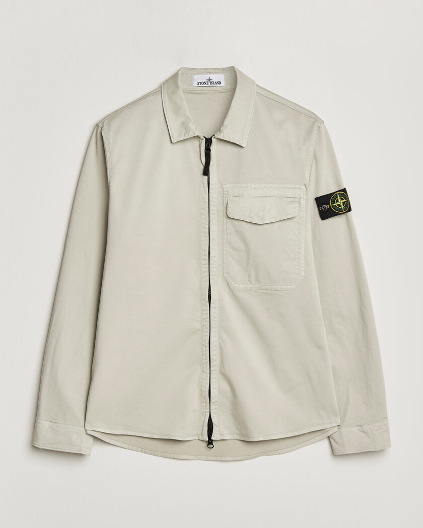 Stone Island Cotton Stretch Zip Overshirt Pearl Grey – Harmaa