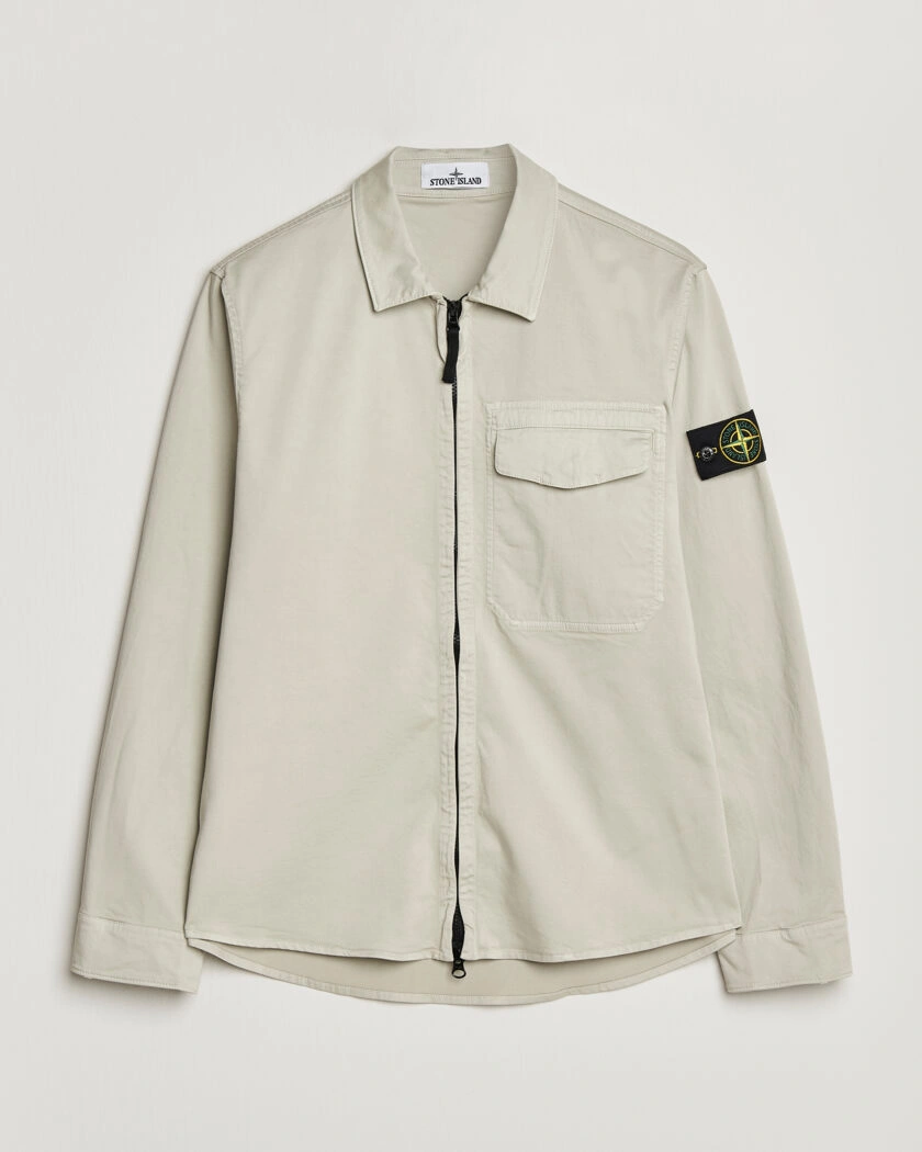 Stone Island Cotton Stretch Zip Overshirt Pearl Grey – Harmaa