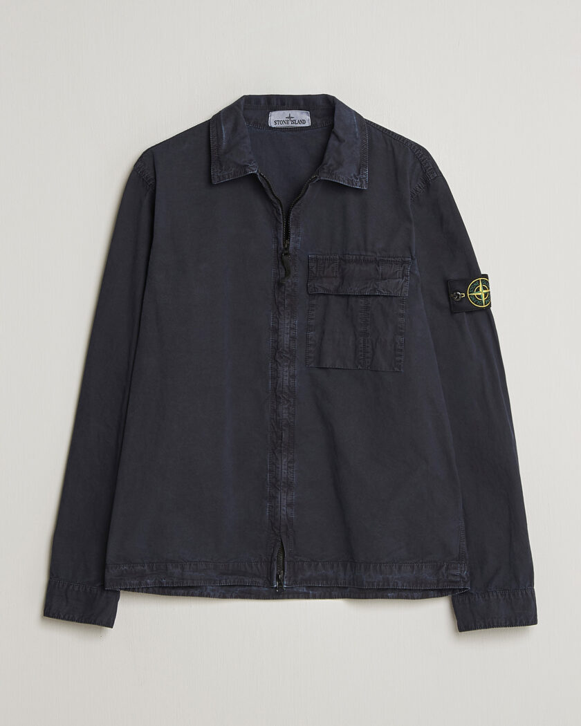 Stone Island Brushed Cotton Canvas Zip Overshirt Navy – Sininen