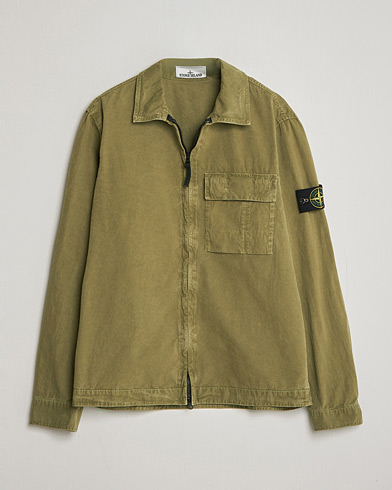 Stone Island Brushed Cotton Canvas Zip Overshirt Military Green – Vihreä