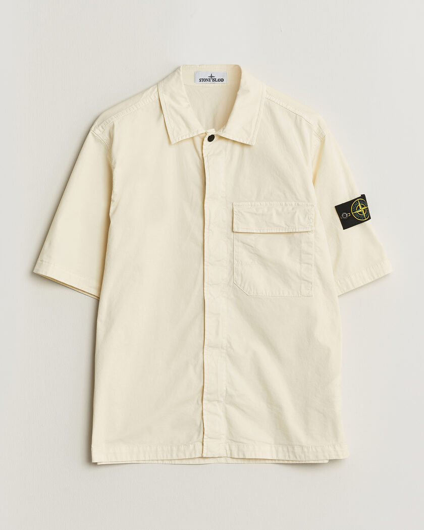 Stone Island Organic Cotton Twill Short Sleeve Shirt Ivory – Valkoinen