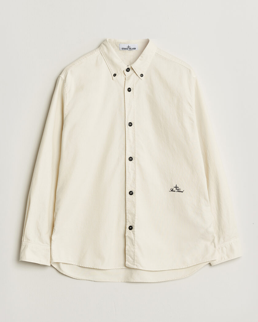 Stone Island Organic Cotton Oxford Shirt Ivory – Valkoinen