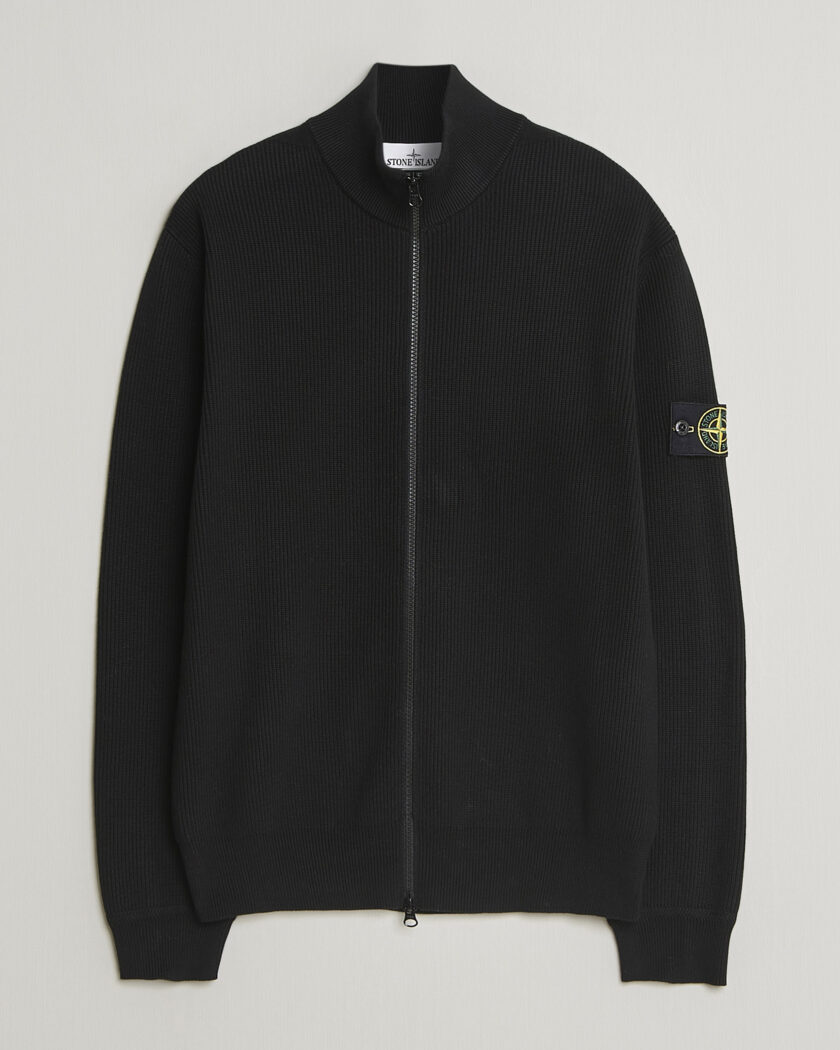 Stone Island Ribbed Soft Organic Cotton Full Zip Black – Musta