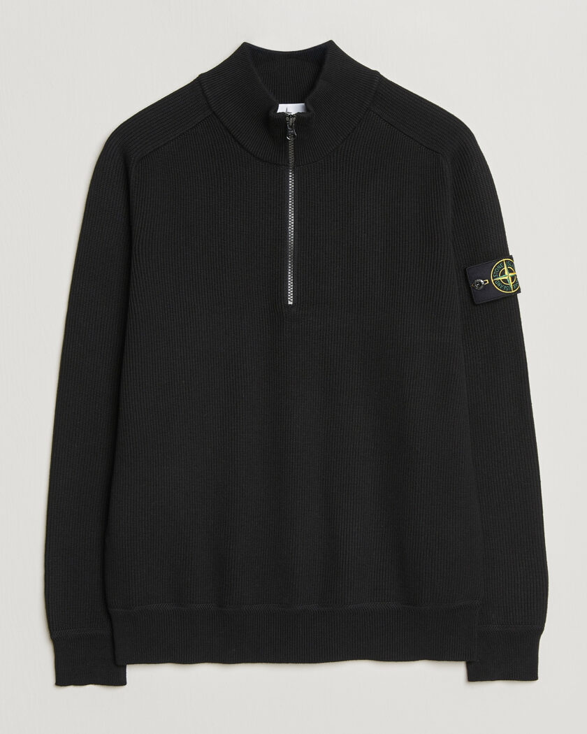 Stone Island Ribbed Soft Organic Cotton Half Zip Black – Musta