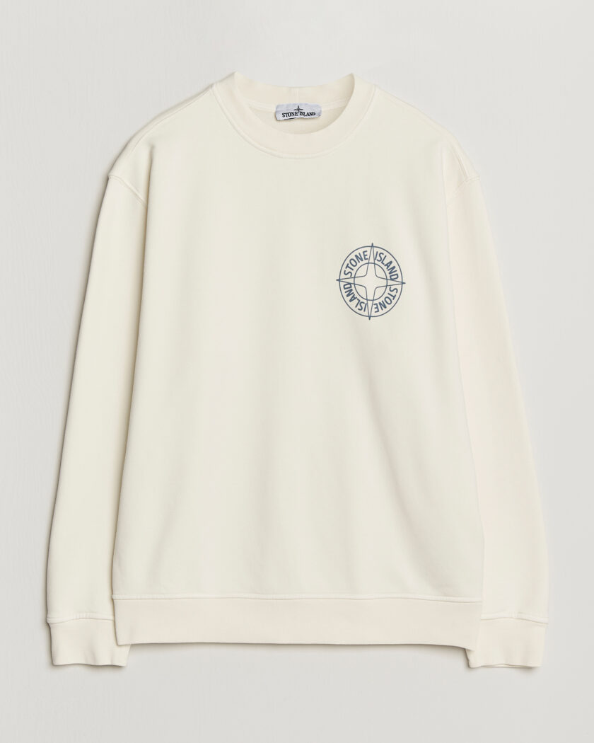 Stone Island Cotton Fleece Printed Logo Sweatshirt Ivory – Valkoinen
