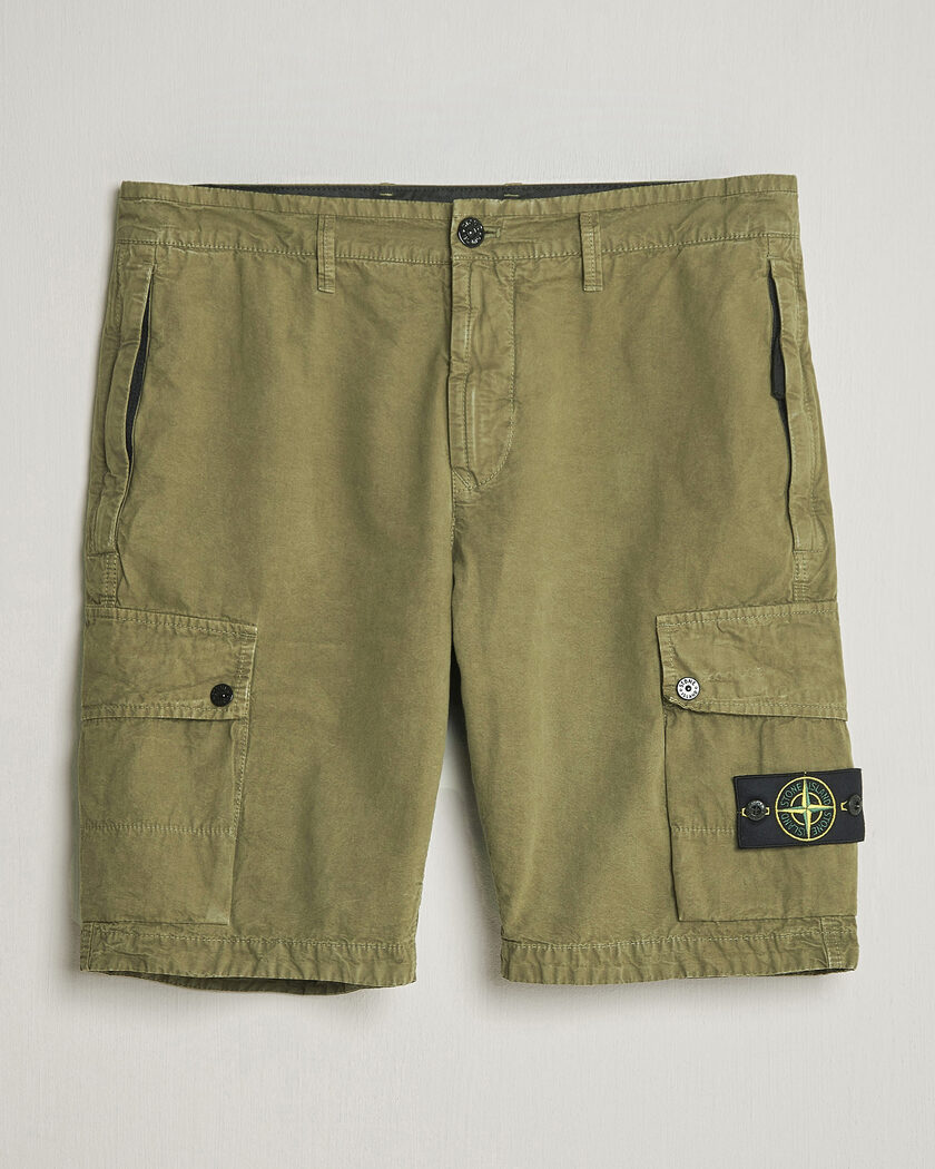 Stone Island Brushed Cotton Canvas Cargo Shorts Military Green – Vihreä