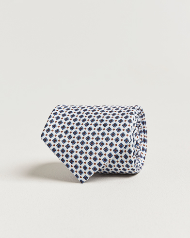 E. Marinella 3-Fold Printed Silk Tie Blue/White – Valkoinen