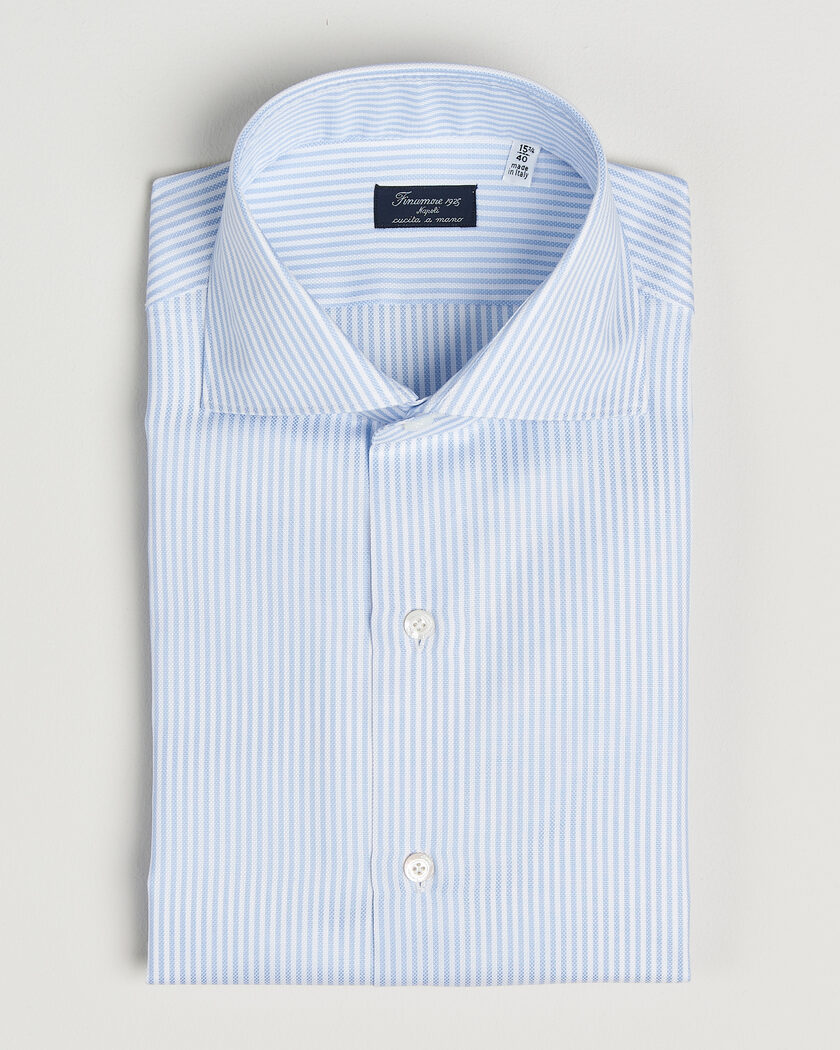 Finamore Napoli Milano Slim Royal Oxford Dress Shirt Light Blue Stripe – Sininen