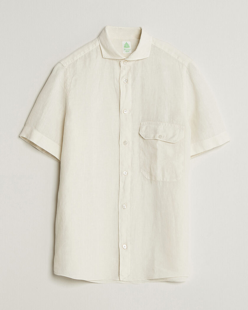 Finamore Napoli Linen Short Sleeve Sport Shirt Off White – Valkoinen