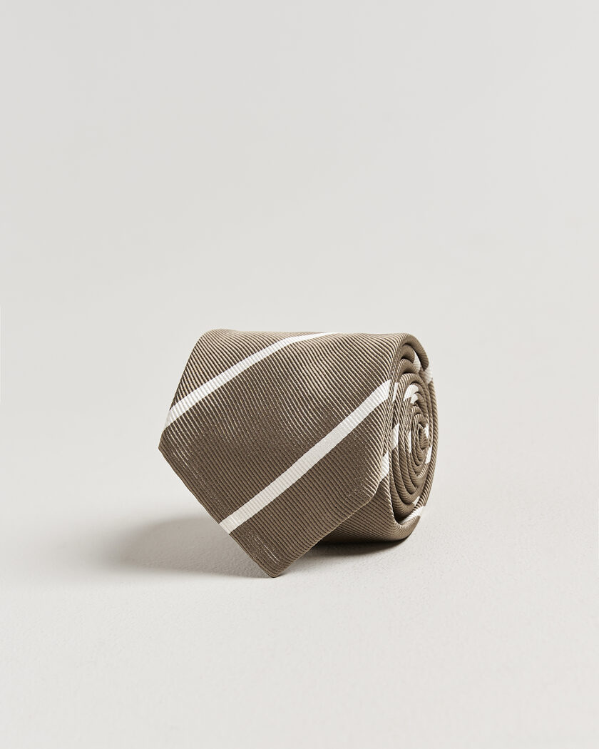 Finamore Napoli Regimental Stripe Silk Tie Olive/White – Vihreä