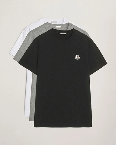 Moncler 3-Pack Logo T-Shirts Black/White/Grey – Valkoinen