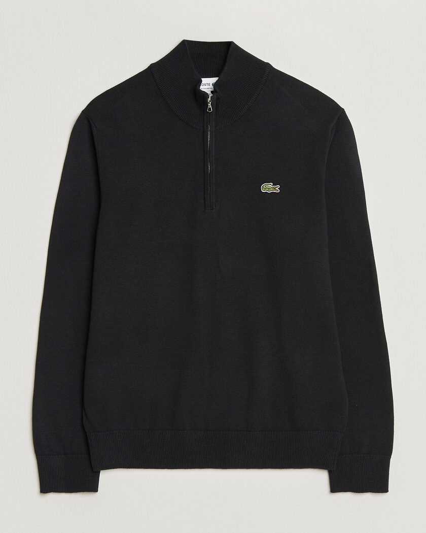 Lacoste Cotton Knitted Half Zip Black – Musta