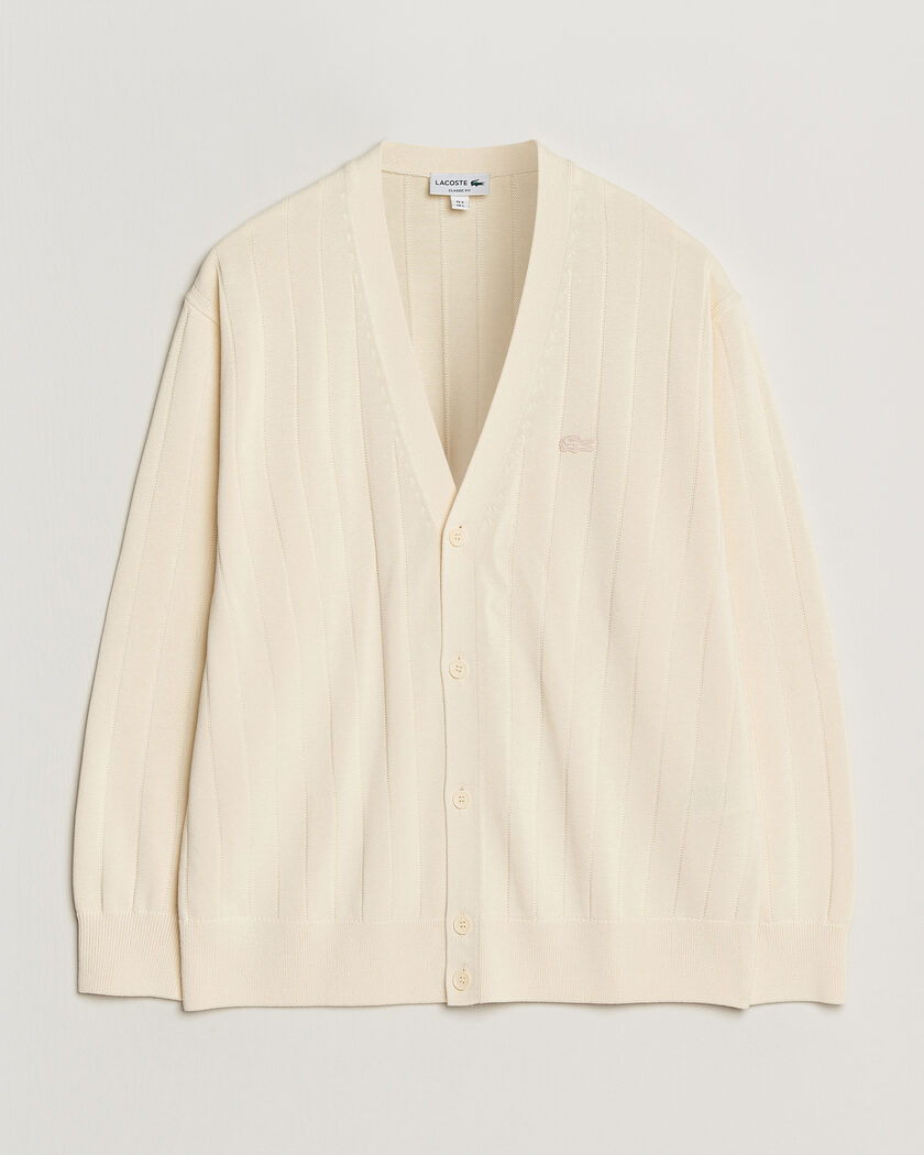 Lacoste Cotton Structured Knitted Cardigan Naturel Clair – Valkoinen