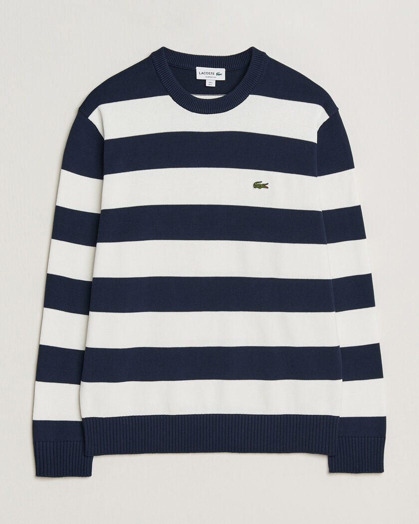 Lacoste Cotton Knitted Striped Sweater Navy Blue/Flour – Sininen