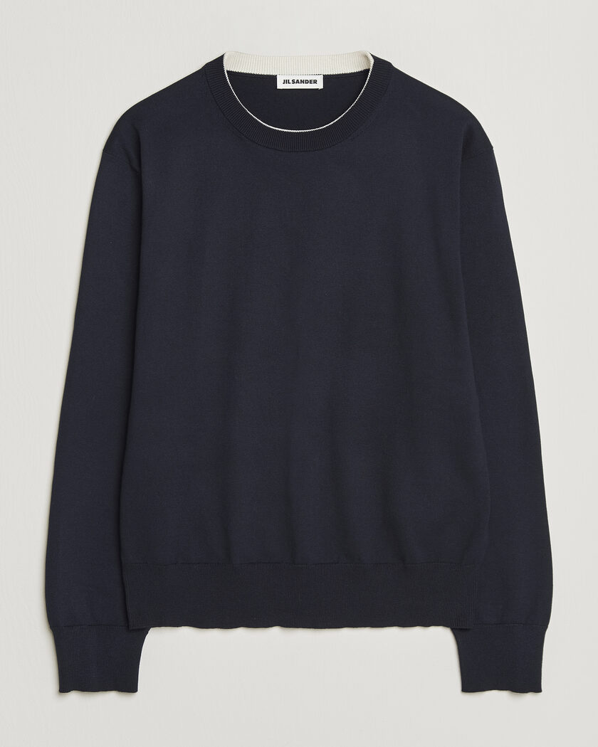 Jil Sander Fine Cotton Contrast Pullover Navy – Sininen