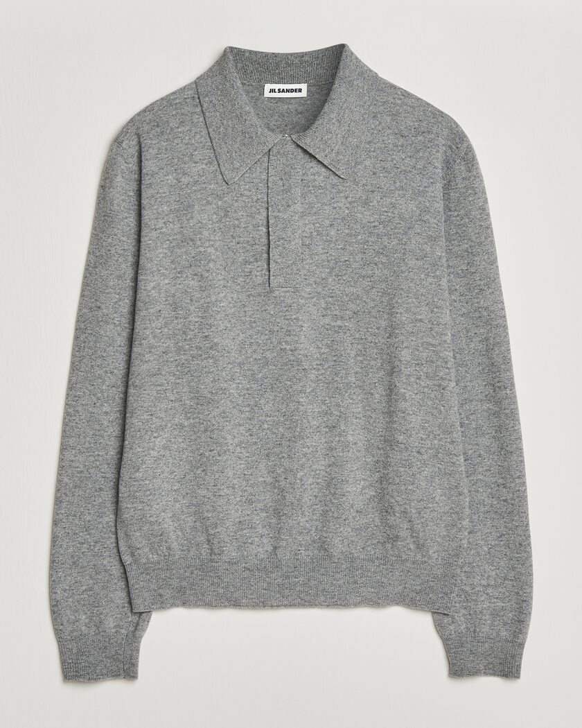 Jil Sander Long Sleeve Knitted Wool Polo Grey Melange – Harmaa