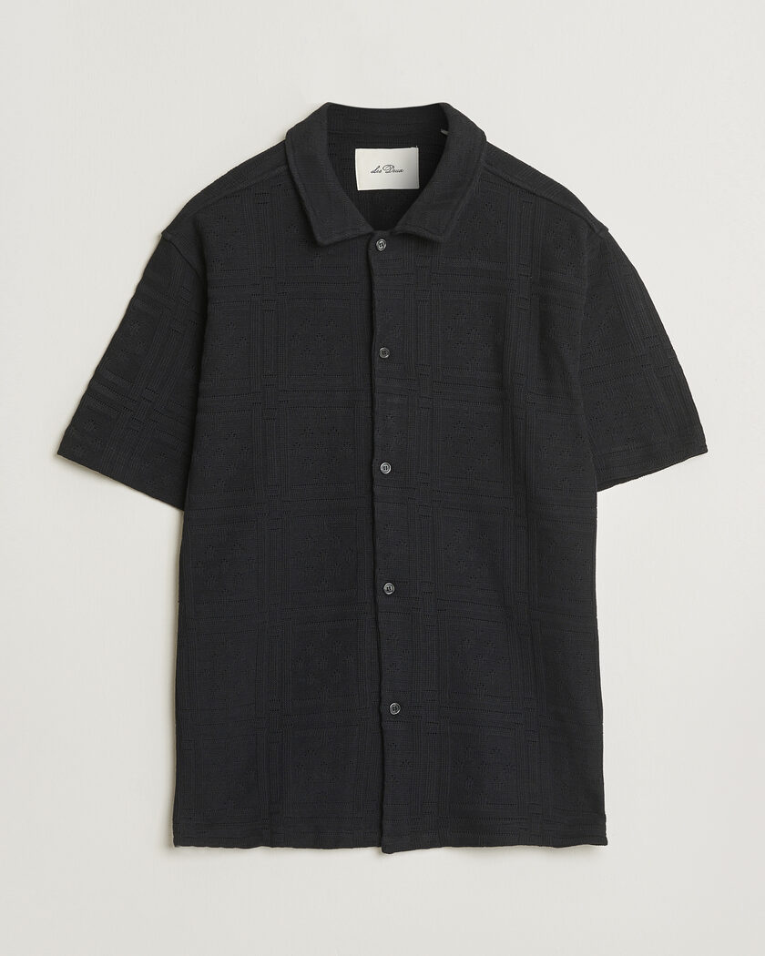 LES DEUX Hector Pointelle Short Sleeve Shirt Black – Musta
